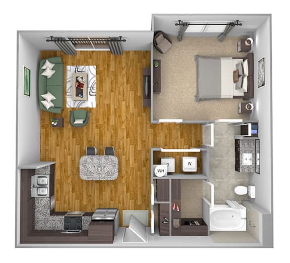 AVANT on Market Center - A5 - 1 bedroom and 1 bath - 3D