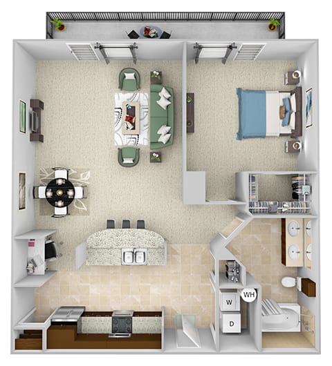 Monterra Las Colinas - A5 - 1 bedroom - 1 bath - 3D