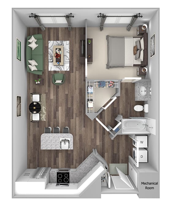 Bonterra Parc - A6 - 1 bedroom and 1 bath - 3D floor plan