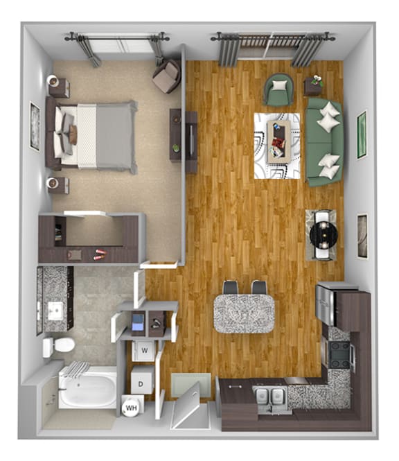 AVANT on Market Center - A6 - 1 bedroom and 1 bath - 3D