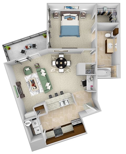 Monterra Las Colinas - A6 - 1 bedroom - 1 bath - 3D