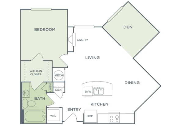 Urban Green Apartments A7 floor plan - 1 bed 1 bath - 2D