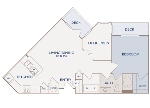 A7 (Tuscan) with den - 1Bed 1 Bath - 2D floor plan