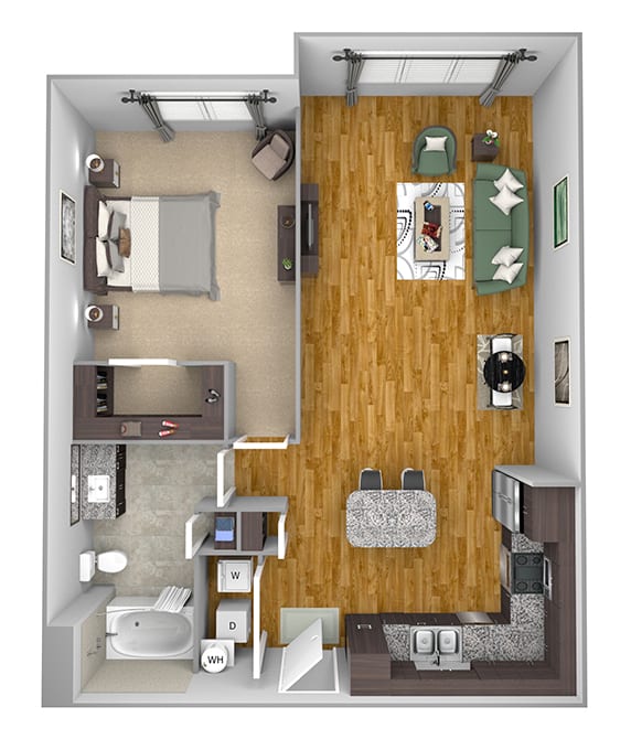 AVANT on Market Center - A8 - 1 bedroom and 1 bath - 3D