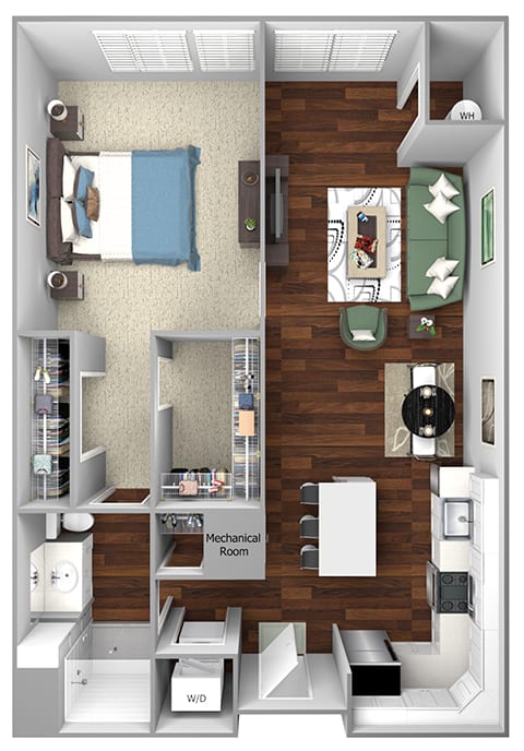 A8 - 1 Bed - 1 Bath - The Airdrie at Paoli Station - 3D Floor Plan