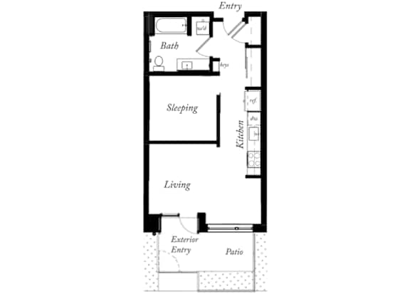 AA - 1 Bed -1 Bath - 575 Sq Ft - 2D - Willow Apartments