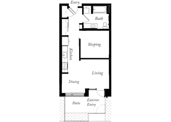 AC - 1 Bed -1 Bath - 575 Sq Ft - 2D - Willow Apartments