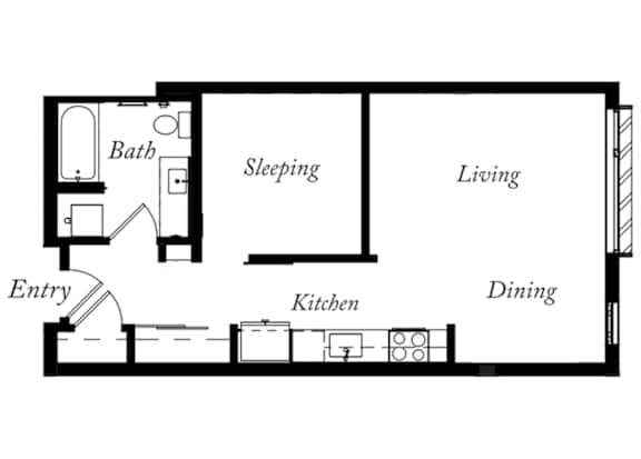 AH - 1 Bed -1 Bath - 616 Sq Ft - 2D - Willow Apartments