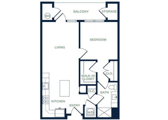 A7 - 1 Bed - 1 Bath - The Airdrie at Paoli Station - 2D Floor Plan