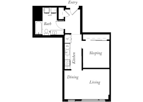 AJ - 1 Bed -1 Bath - 615 Sq Ft - 2D - Willow Apartments