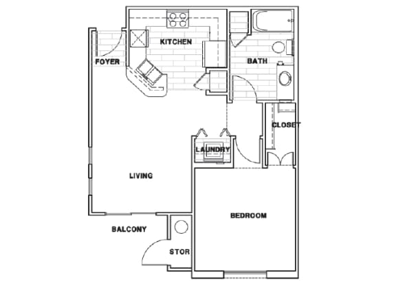 Almeria at Ocotillo A1 floor plan - 1 bedroom 1 bath - 2D