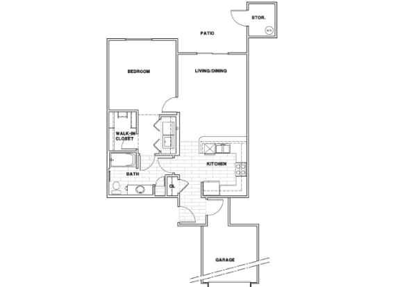 Almeria at Ocotillo A3 floor plan - 1 bedroom 1 bath - 2D