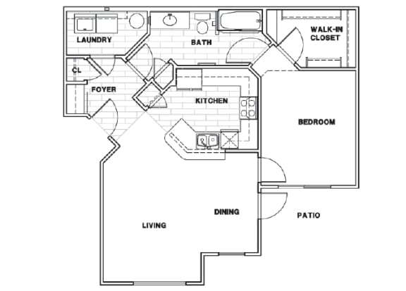 Almeria at Ocotillo A4 floor plan - 1 bedroom 1 bath - 2D