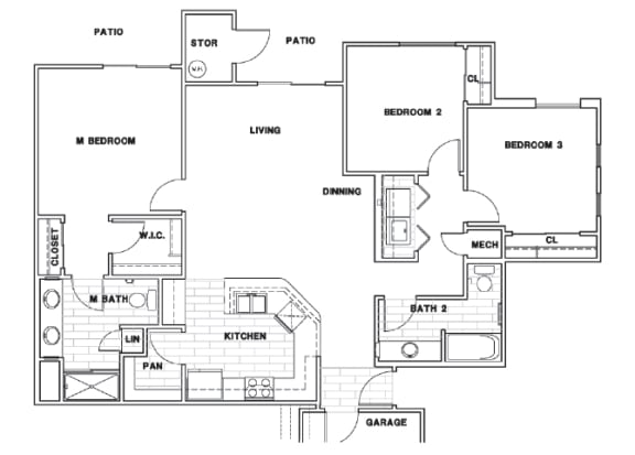 Almeria at Ocotillo C2 - floor plan - 3 bedroom 2 bath - 2D