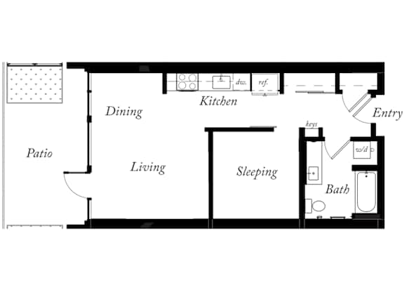 AN - 1 Bed -1 Bath - 608 Sq Ft - 2D - Willow Apartments