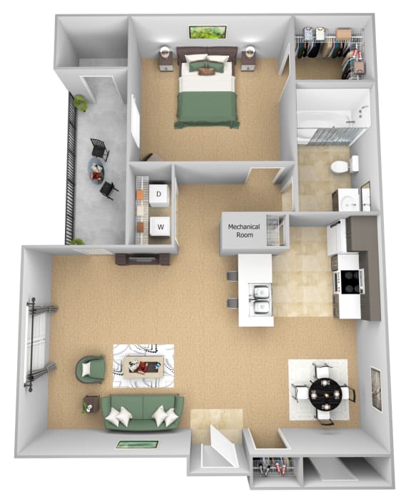 Asprey floor plan - A1 Aron - 1 bedroom and 1 bath - 3D Floor Plan