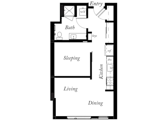 AT - 1 Bed -1 Bath - 572 Sq Ft - 2D - Willow Apartments