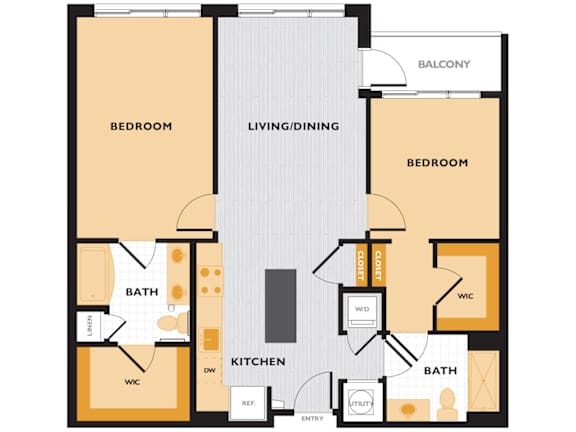 B01 - 2Bed 2Bath - The Perry 2D Floor Plan