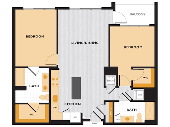 B03 - 2Bed 2Bath - The Perry 2D Floor Plan