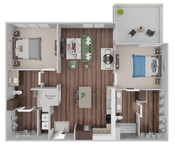 B4 - 2Bed-2Bath - 3D floor plan