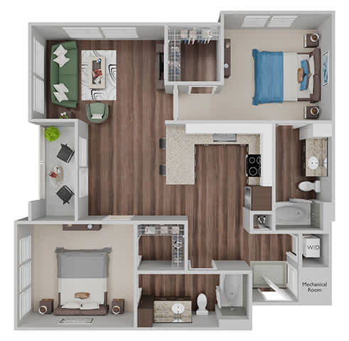 B5 - 2Bed-2Bath - 3D floor plan