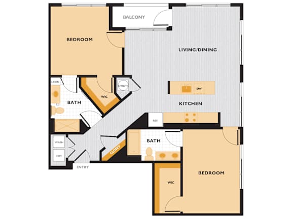 B05 - 2Bed 2Bath - The Perry 2D Floor Plan