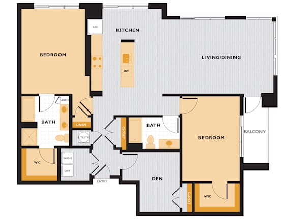 B08 - 2Bed 2Bath with Den - The Perry 2D Floor Plan