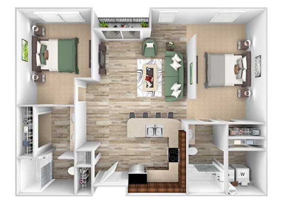 ABQ Uptown Apartments - B 1-5 (1) - 2 bedroom and 2 bath - 3D floor plan