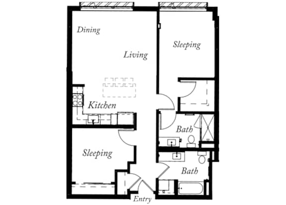 B10 - 2 Bed - 2 Bath - 1002 Sq Ft - 2D - Willow Apartments