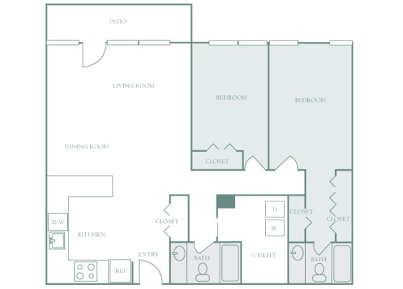 Harbor Hill Apartments B11 floor plan 2 bed 2 bath 2D