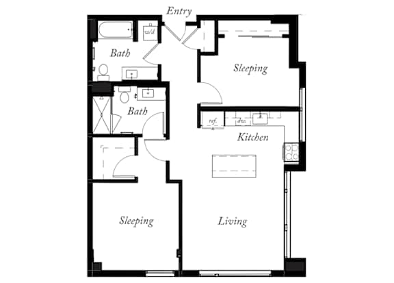 B11 - 2 Bed - 2 Bath - 1029 Sq Ft - 2D - Willow Apartments