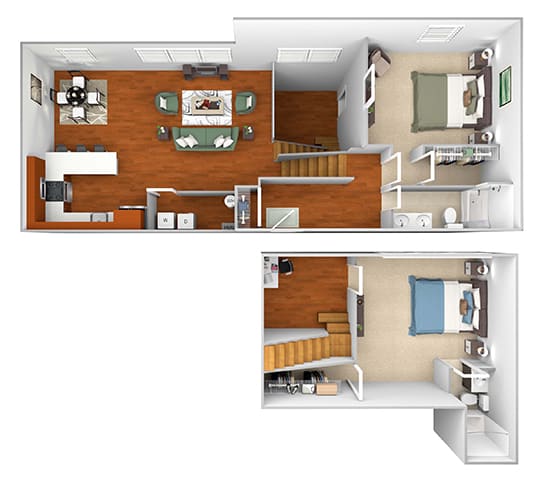 Harbor Hill Apartments - B12 - 2 bed 2 bath - 3D