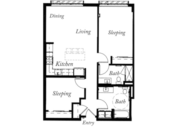 B13 - 2 Bed - 2 Bath - 1001 Sq Ft - 2D - Willow Apartments