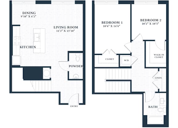 B13L - 2 Bed - 2 Bath - Brentford at the Mile - 2D Floor Plan