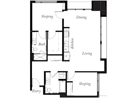 B15 - 2 Bed - 2 Bath - 1076 Sq Ft - 2D - Willow Apartments