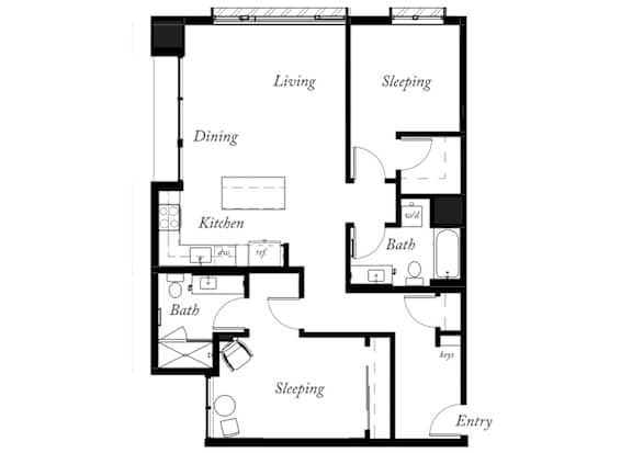 B16 - 2 Bed - 2 Bath - 1148 Sq Ft - 2D - Willow Apartments