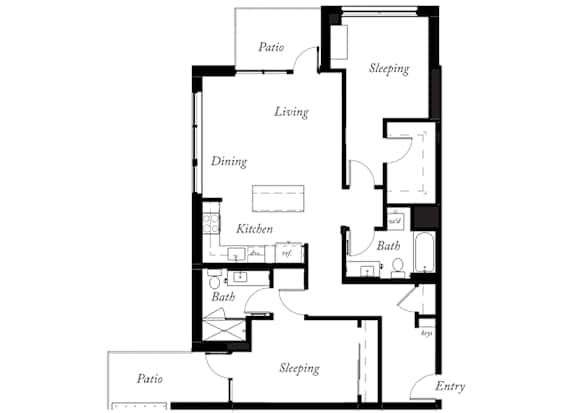 B17 - 2 Bed - 2 Bath - 1215 Sq Ft - 2D - Willow Apartments