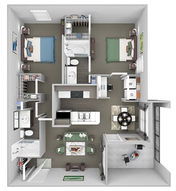 Lodge at Cypresswood - B1 - 2 bedrooms - 2 bath - 3D floor plan
