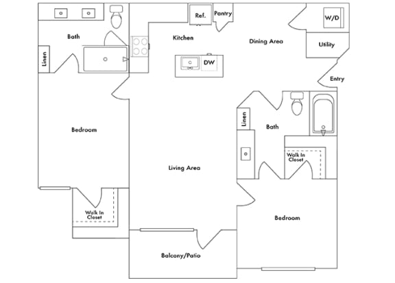 Drift Town Center East floor plan - B1 - 2 bed 2 bath - 2D