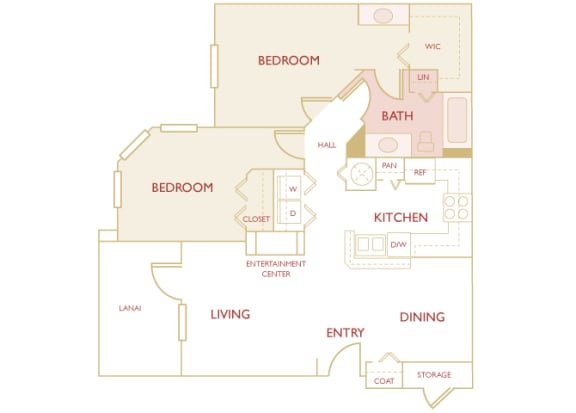 Asprey floor plan - B1 Bond - 2 bedroom and 1 bath