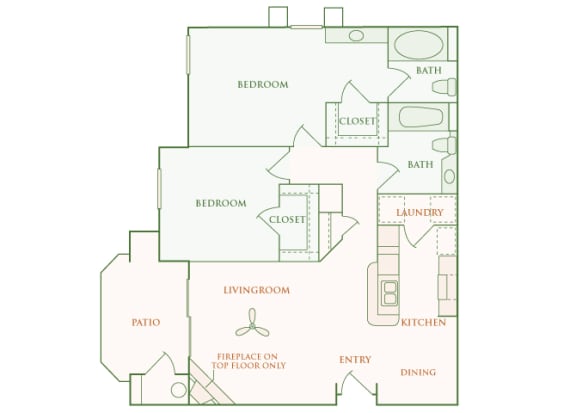 Willow Springs Apartments floor plan B1 Brighton 2 bed 2 bath 2D