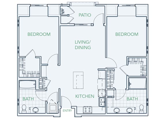 B1 - 2 Bed - 2 Bath - 1122 sq ft - Talavera Apartments - 2D