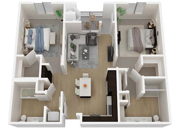 B1 - 2 Bed - 2 Bath - 1122 sq ft - Talavera Apartments - 3D