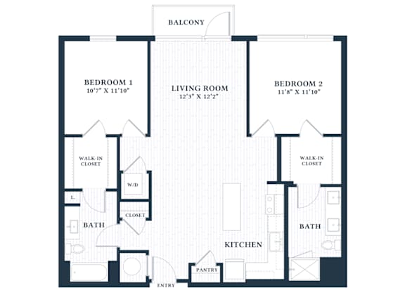 B1B - 2 Bed - 2 Bath - Brentford at the Mile - 2D Floor Plan