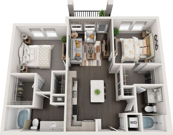 Rise at 2534 - B1 - 2 bedroom 2 bath - 3D