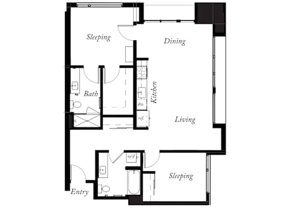 B20 - 2 Bed - 2 Bath - 1078 Sq Ft - 2D - Willow Apartments