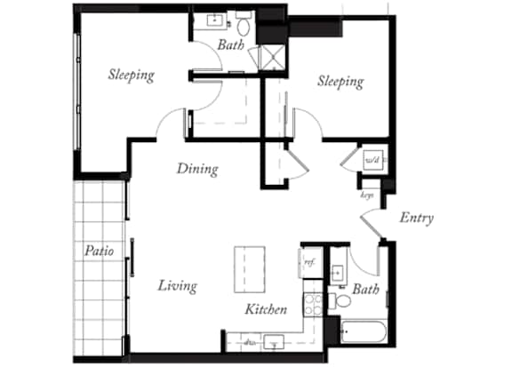 B21 - 2 Bed - 2 Bath - 1056 Sq Ft - 2D - Willow Apartments