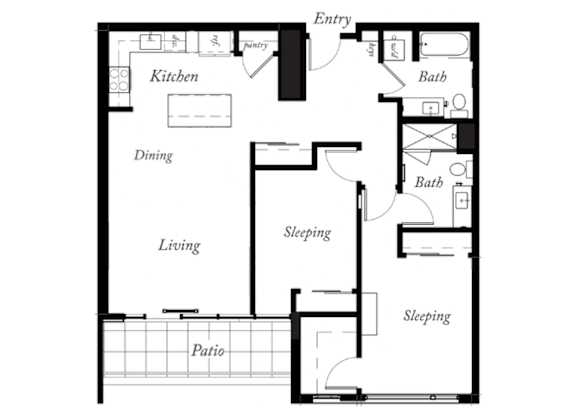 B23 - 2 Bed - 2 Bath - 1118 Sq Ft - 2D - Willow Apartments