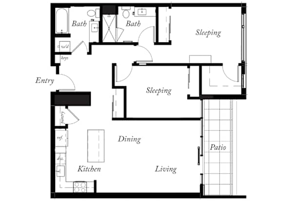 B24 - 2 Bed - 2 Bath - 1134 Sq Ft - 2D - Willow Apartments