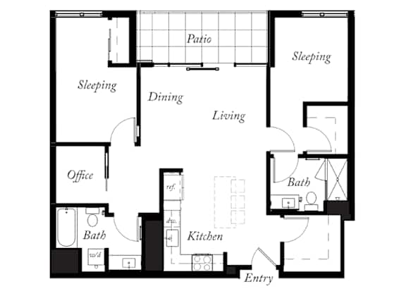 B27 - 2 Bed - 2 Bath - 1026 Sq Ft - 2D - Willow Apartments